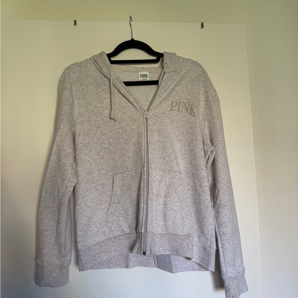 Beige Zip-Up Hoodie Pink Victoria secret sz L